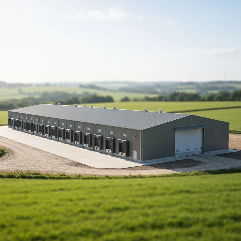 Galpão de armazenamento agrícola em ambiente rural